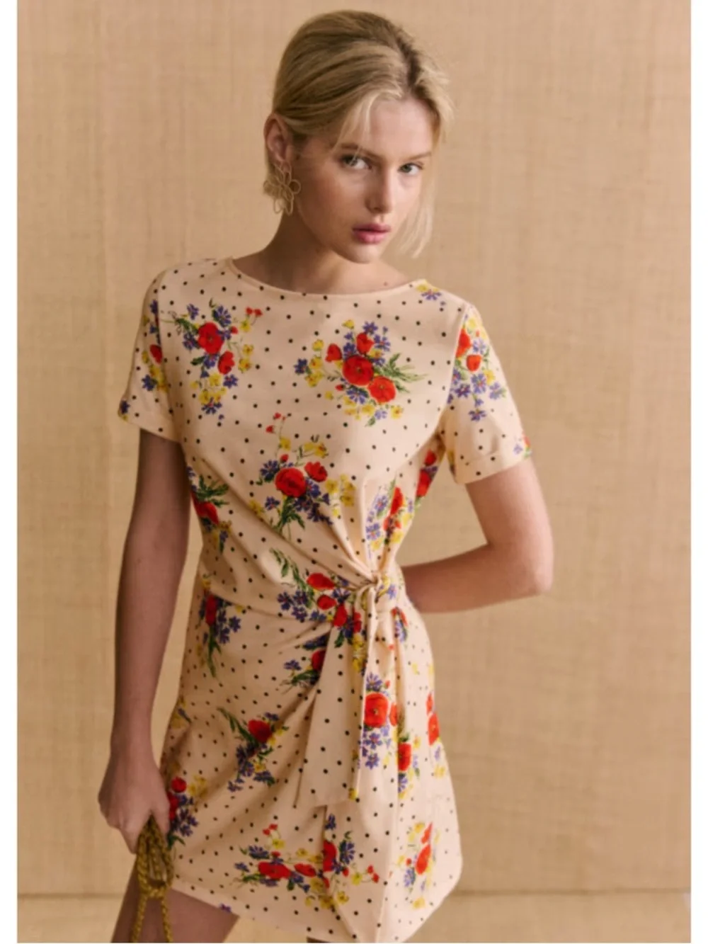 Sezane Cream short Pippa Dress with Red Floral Print NWT - Picture 9 of 15